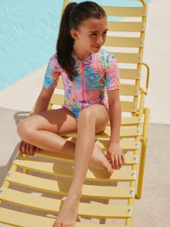 Next Short Sleeved Sunsafe Swimsuit (3mths-16yrs) Rainbow Animal Tie Dye Clearance