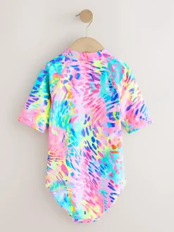Next Short Sleeved Sunsafe Swimsuit (3mths-16yrs) Rainbow Animal Tie Dye Clearance
