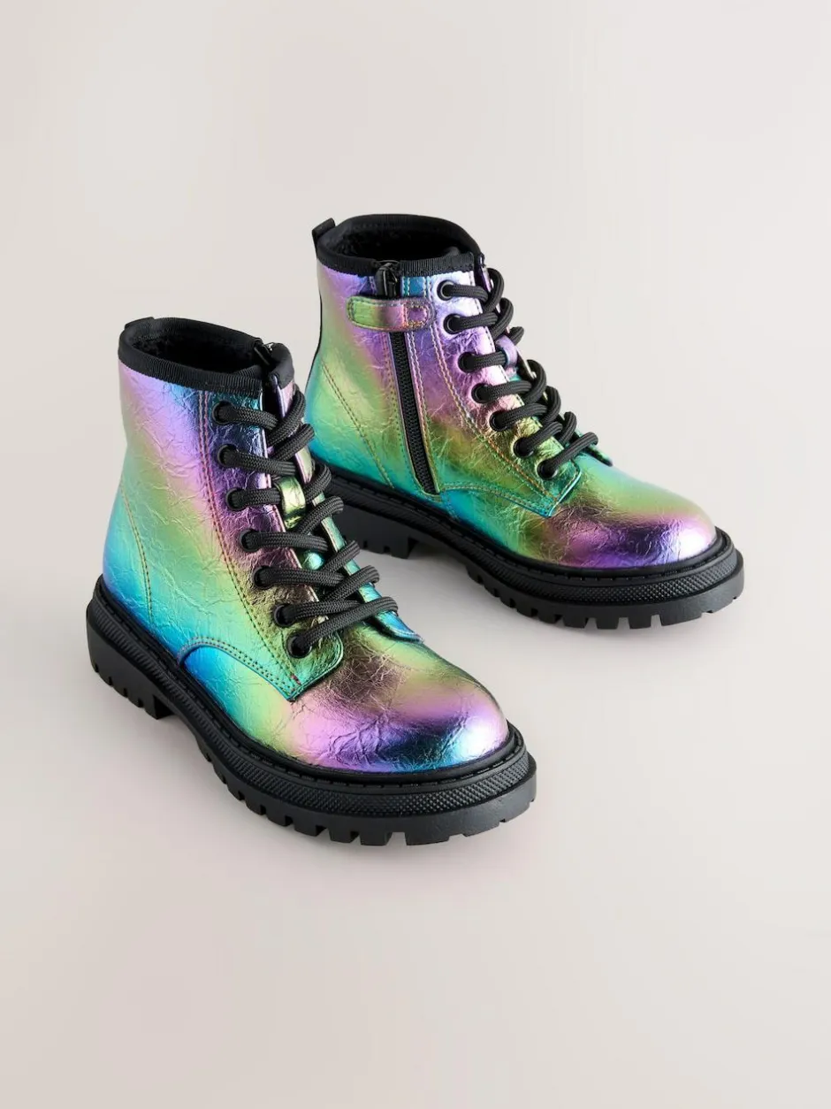 Next Rainbow Metallic Wide Fit (G) Warm Lined Lace-Up Ankle Boots Best