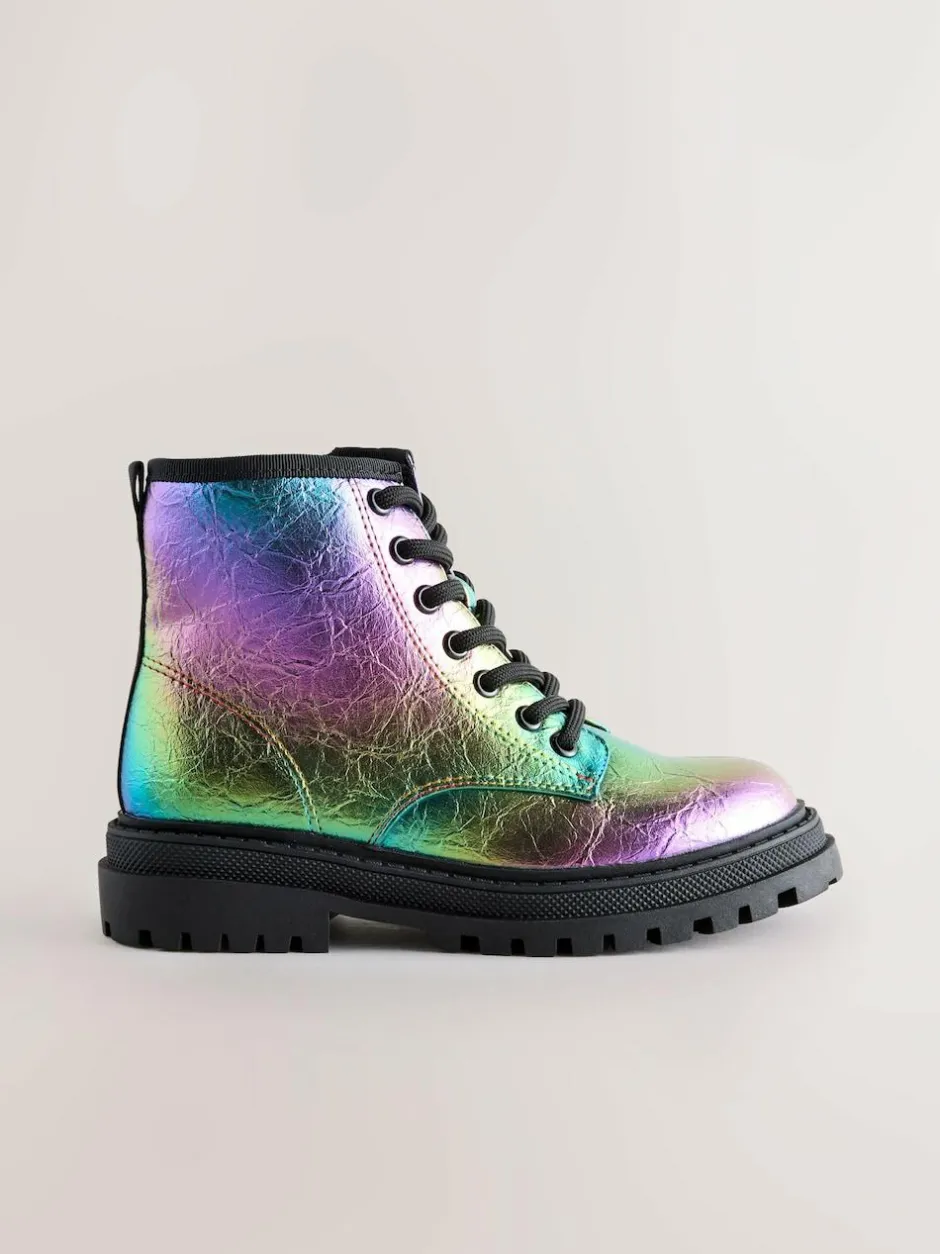 Next Rainbow Metallic Wide Fit (G) Warm Lined Lace-Up Ankle Boots Best