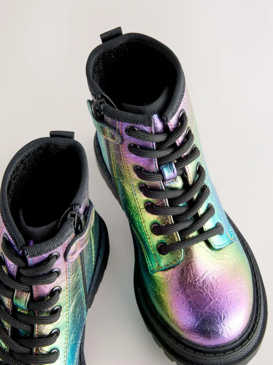 Next Rainbow Metallic Wide Fit (G) Warm Lined Lace-Up Ankle Boots Best