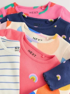 Next Rainbow Spot Long Sleeve Rib Tops 5 Pack (3mths-7yrs)