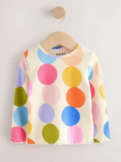Next Rainbow Spot Long Sleeve Rib Tops 5 Pack (3mths-7yrs)