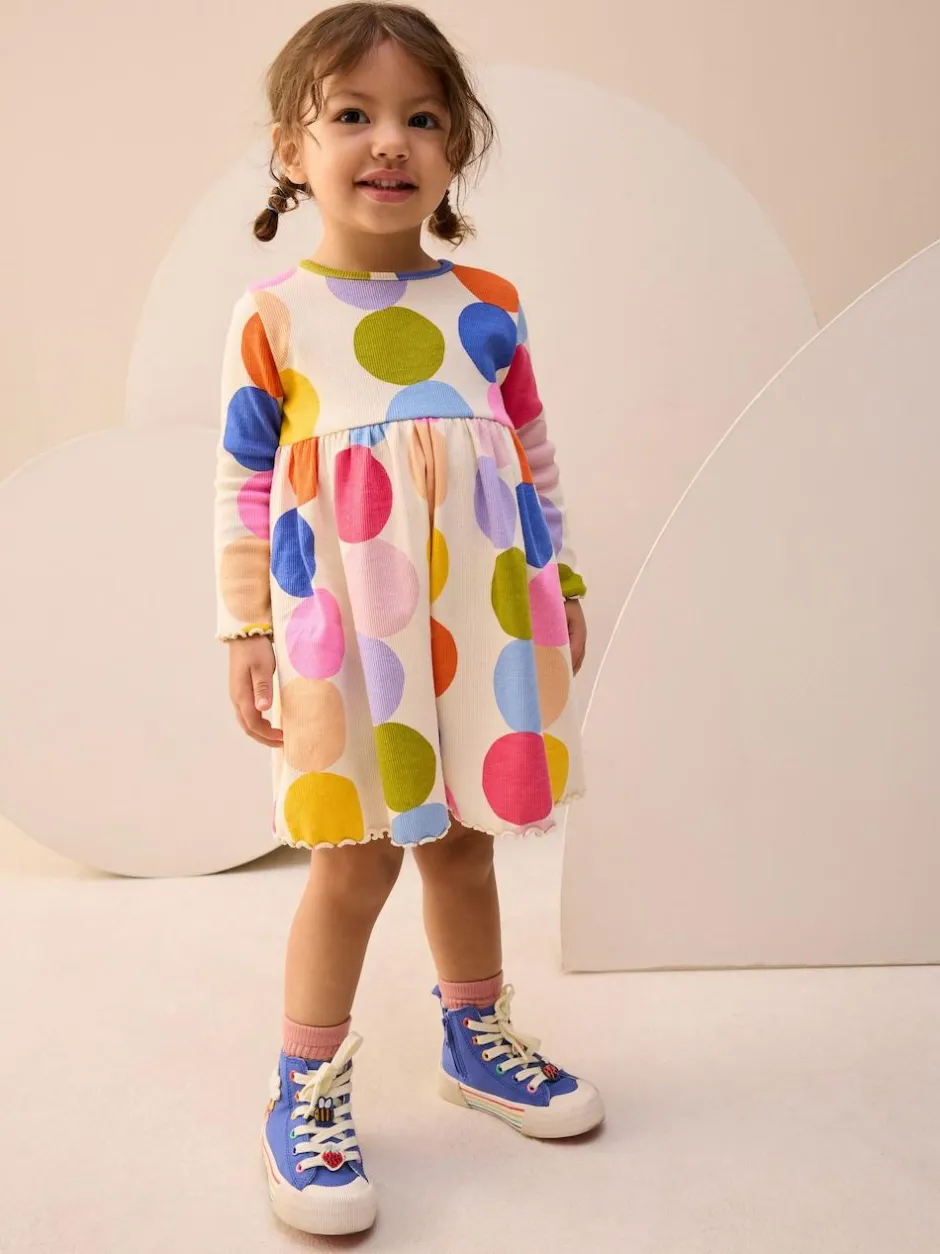 Next Rainbow Spot Long Sleeve Ribbed Dress (3mths-7yrs) Online