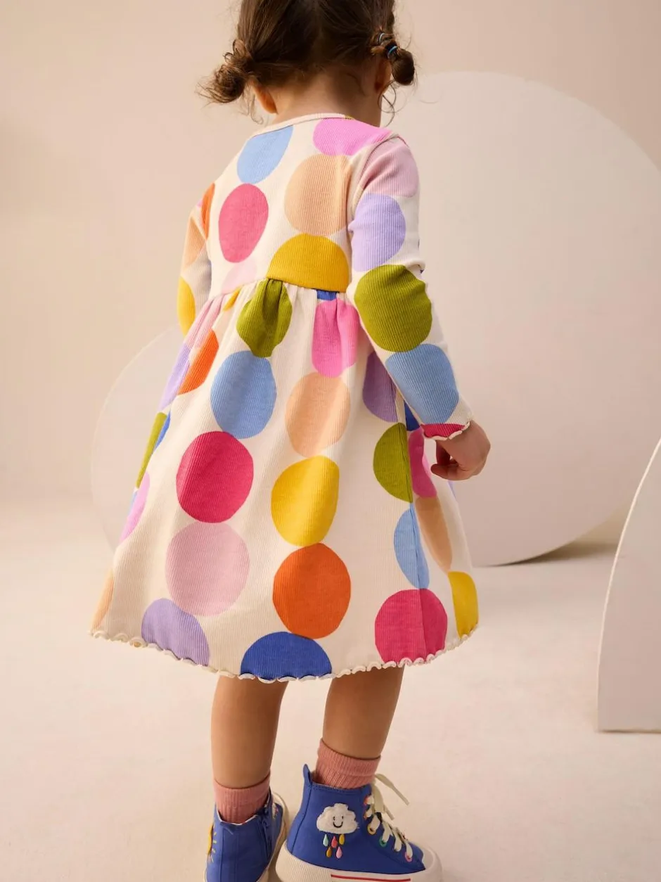 Next Rainbow Spot Long Sleeve Ribbed Dress (3mths-7yrs) Online