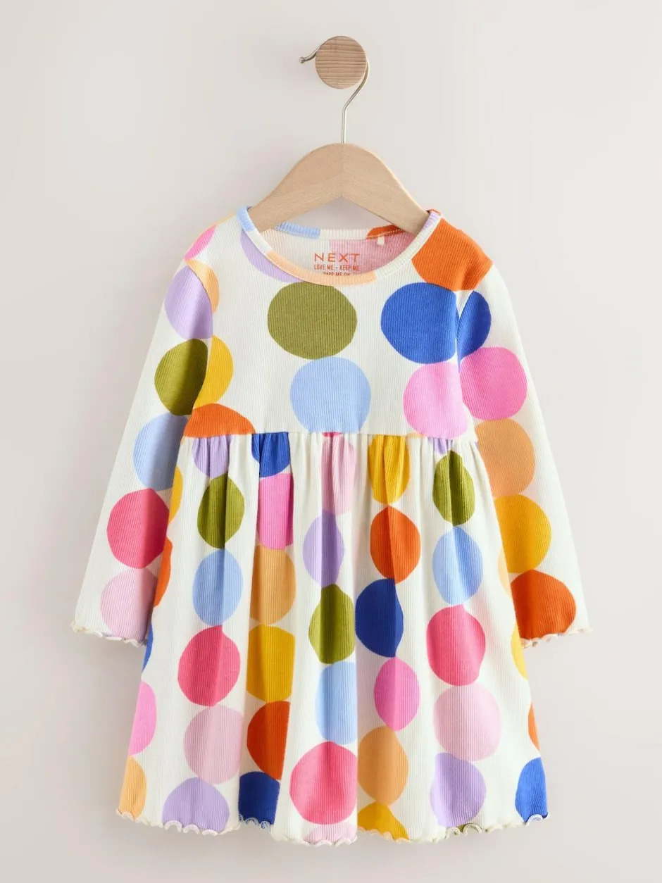 Next Rainbow Spot Long Sleeve Ribbed Dress (3mths-7yrs) Online