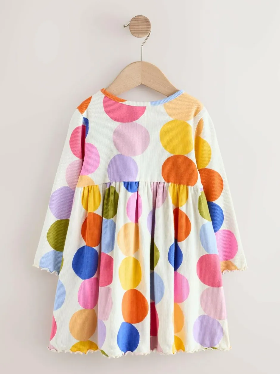 Next Rainbow Spot Long Sleeve Ribbed Dress (3mths-7yrs) Online