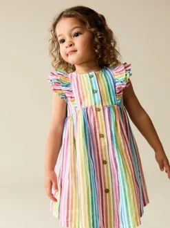 Next Rainbow Stripe Double Ruffle Sleeve Dress (3mths-8yrs) Hot