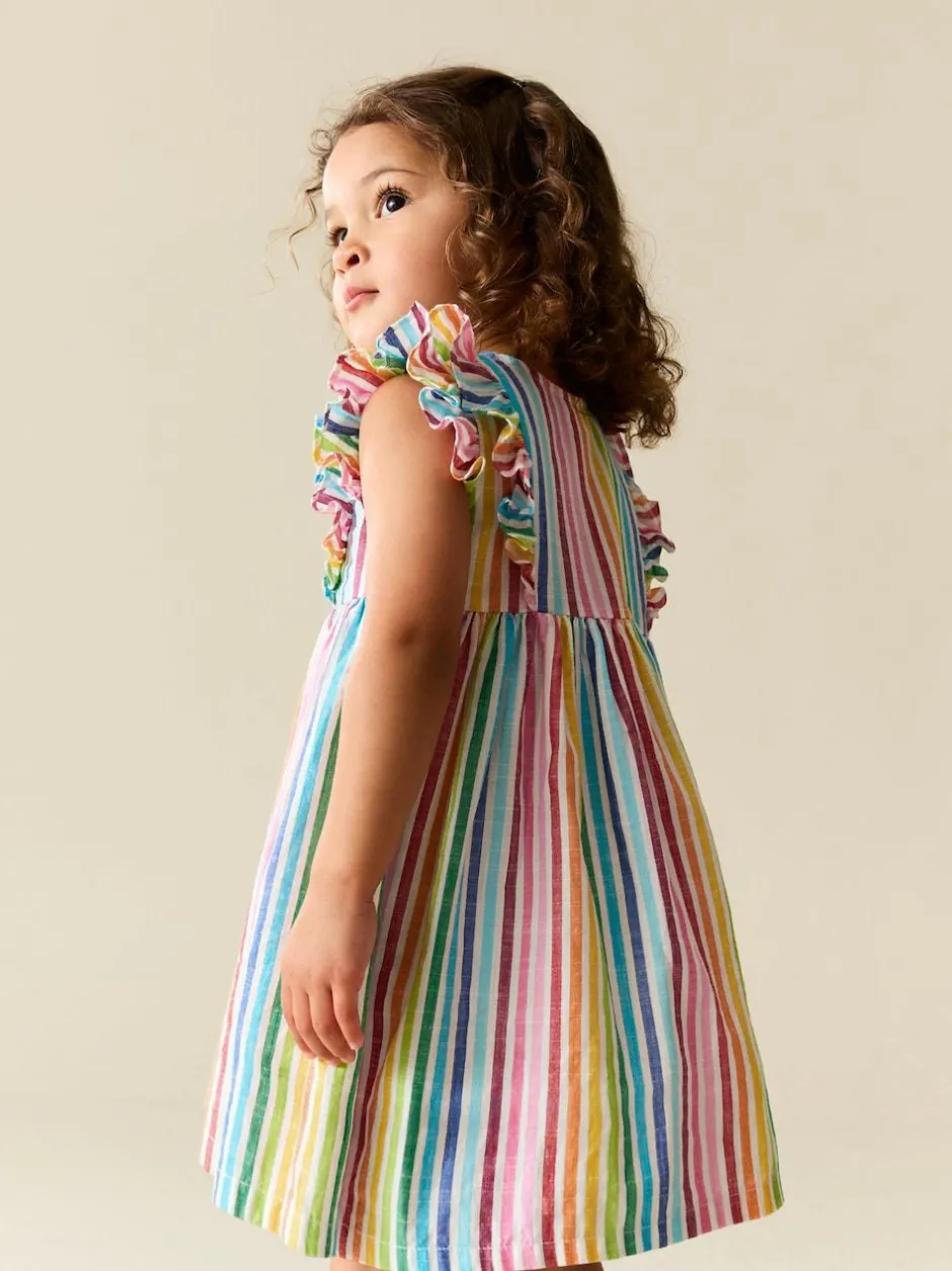 Next Rainbow Stripe Double Ruffle Sleeve Dress (3mths-8yrs) Hot