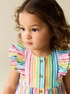 Next Rainbow Stripe Double Ruffle Sleeve Dress (3mths-8yrs) Hot