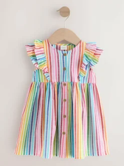 Next Rainbow Stripe Double Ruffle Sleeve Dress (3mths-8yrs) Hot