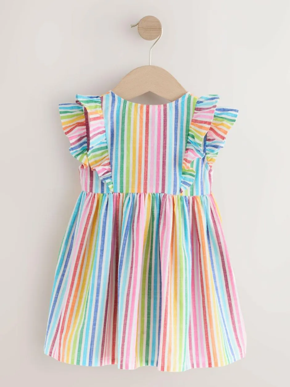 Next Rainbow Stripe Double Ruffle Sleeve Dress (3mths-8yrs) Hot