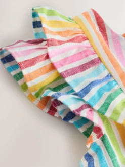 Next Rainbow Stripe Double Ruffle Sleeve Dress (3mths-8yrs) Hot