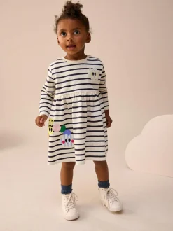 Next Rainbow Stripe Long Sleeve Embellished Dress (3mths-7yrs) Clearance