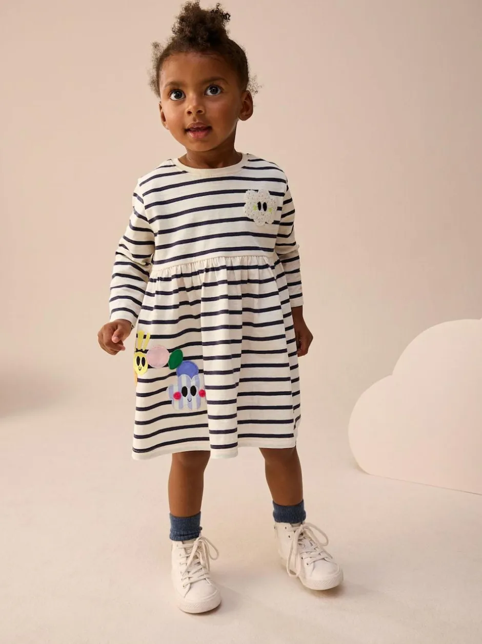 Next Rainbow Stripe Long Sleeve Embellished Dress (3mths-7yrs) Clearance