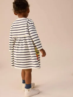 Next Rainbow Stripe Long Sleeve Embellished Dress (3mths-7yrs) Clearance