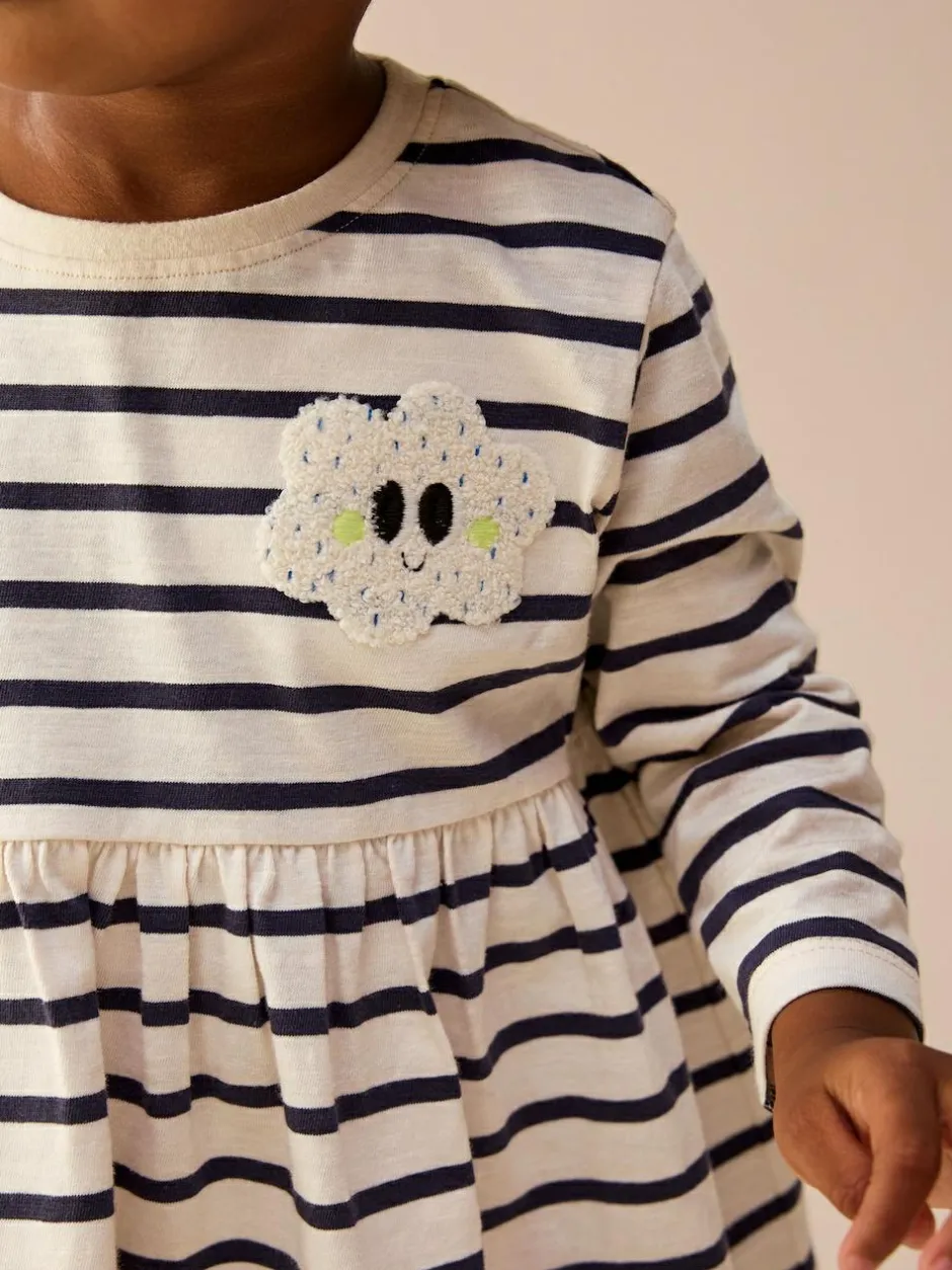 Next Rainbow Stripe Long Sleeve Embellished Dress (3mths-7yrs) Clearance