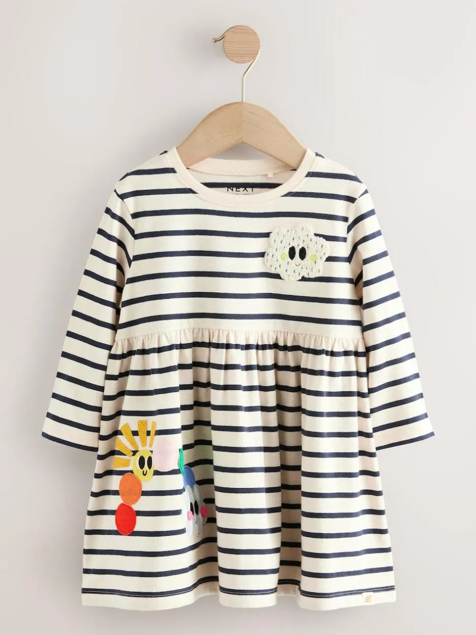 Next Rainbow Stripe Long Sleeve Embellished Dress (3mths-7yrs) Clearance
