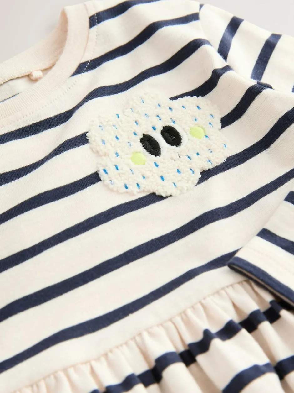 Next Rainbow Stripe Long Sleeve Embellished Dress (3mths-7yrs) Clearance