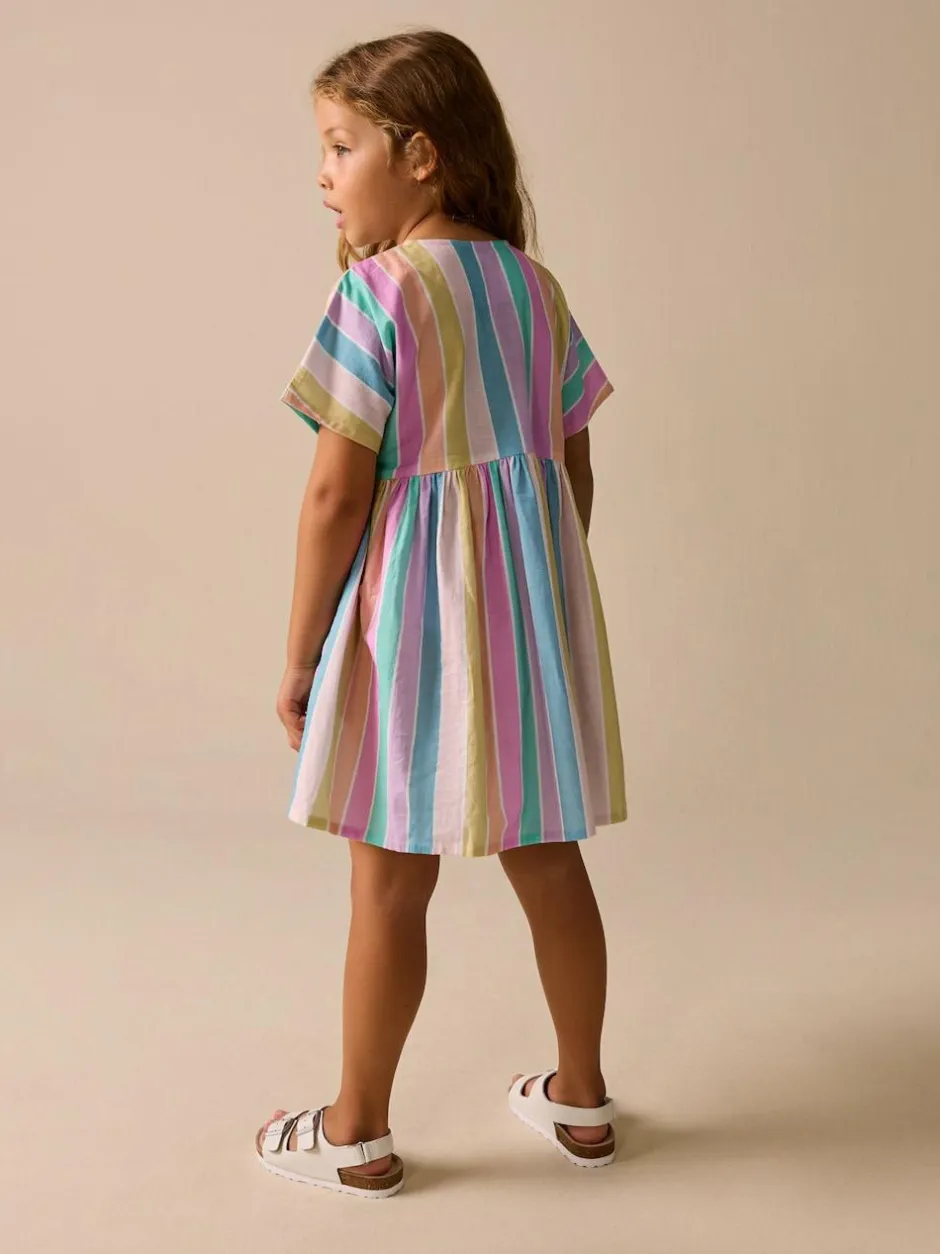 Next Stripe Short Sleeve Button Through Dress (3-16yrs) Rainbow Online