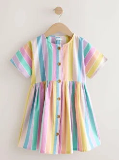 Next Stripe Short Sleeve Button Through Dress (3-16yrs) Rainbow Online