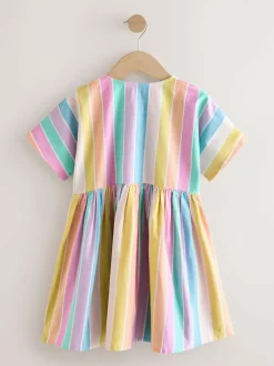 Next Stripe Short Sleeve Button Through Dress (3-16yrs) Rainbow Online