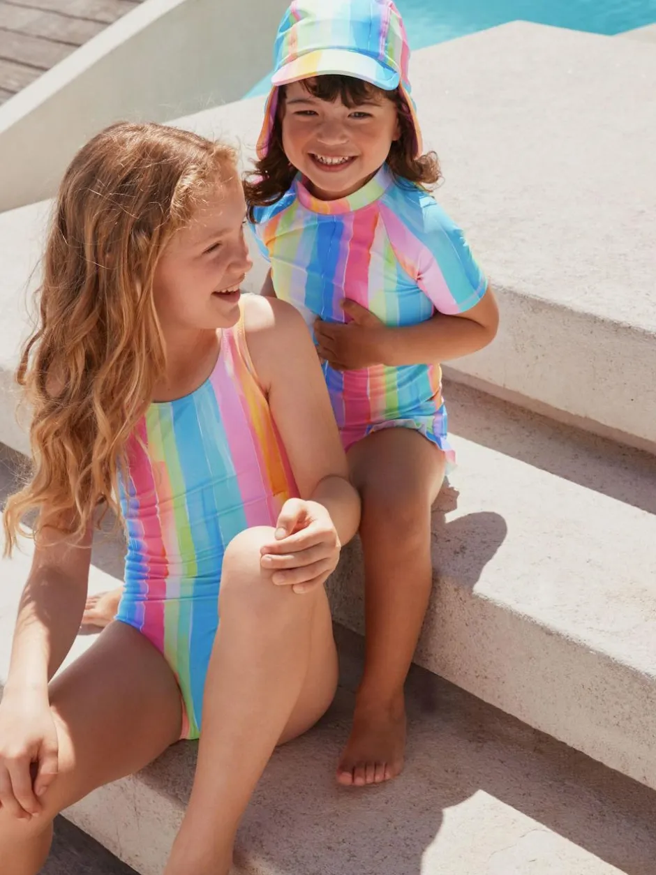 Next Short Sleeved Sunsafe Swim Set (3mths-10yrs) Rainbow Stripe New