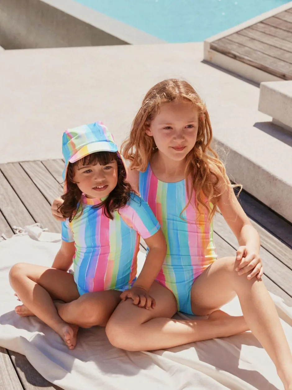 Next Short Sleeved Sunsafe Swim Set (3mths-10yrs) Rainbow Stripe New