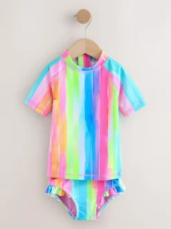 Next Short Sleeved Sunsafe Swim Set (3mths-10yrs) Rainbow Stripe New