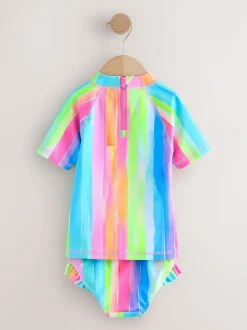 Next Short Sleeved Sunsafe Swim Set (3mths-10yrs) Rainbow Stripe New