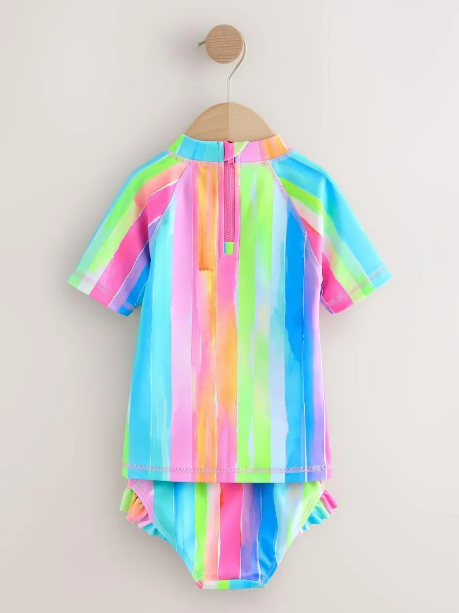 Next Short Sleeved Sunsafe Swim Set (3mths-10yrs) Rainbow Stripe New