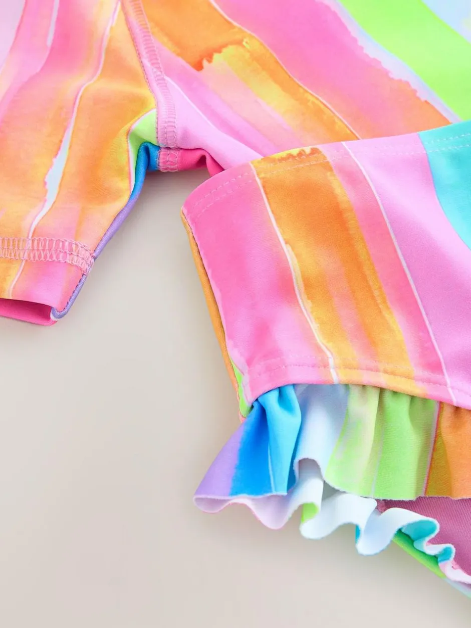 Next Short Sleeved Sunsafe Swim Set (3mths-10yrs) Rainbow Stripe New