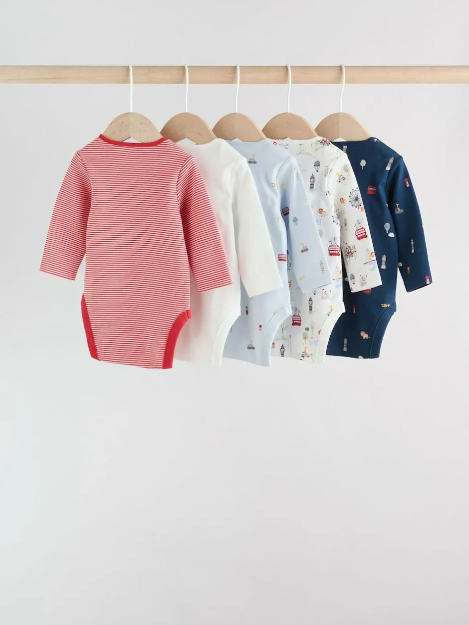 Next Red Baby London Long Sleeve Bodysuits 5 Pack
