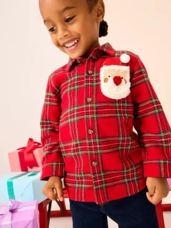Next Long Sleeve Christmas Check Shirt (3mths-10yrs) Red Black Hot
