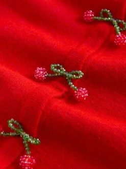 Next Red Cherry Buttons Crew Neck Knitted Cardigan With Wool Clearance
