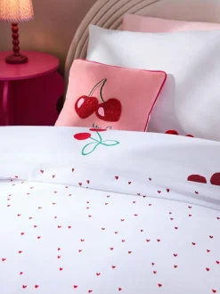 Next Red Cherry Poms Printed Polycotton Duvet Cover and Pillowcase Bedding Set Clearance