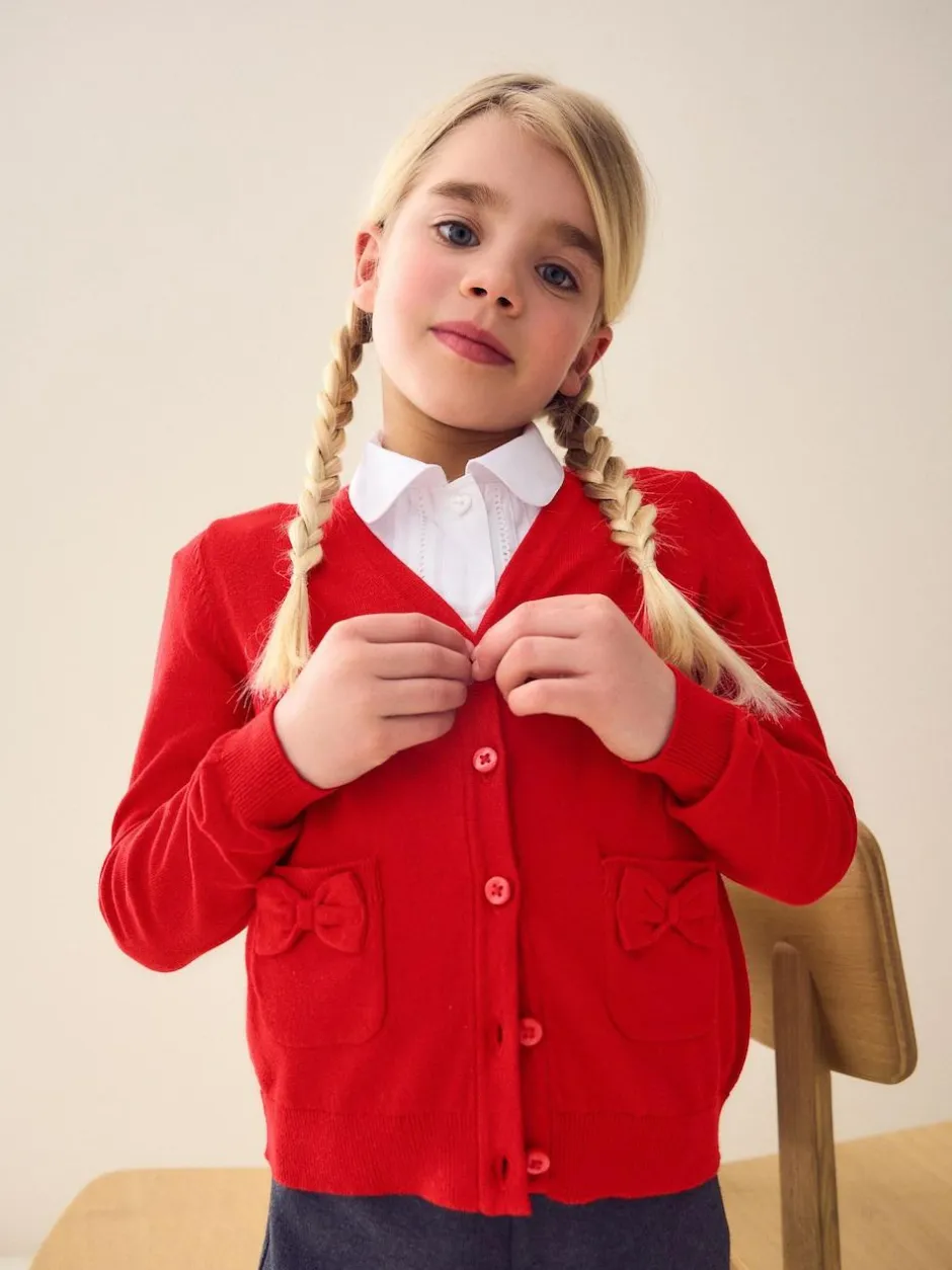 Next Cotton Rich Bow Pocket School Cardigan (3-16yrs) Red Outlet