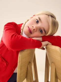 Next Cotton Rich Bow Pocket School Cardigan (3-16yrs) Red Outlet