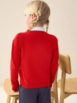 Next Cotton Rich Bow Pocket School Cardigan (3-16yrs) Red Outlet