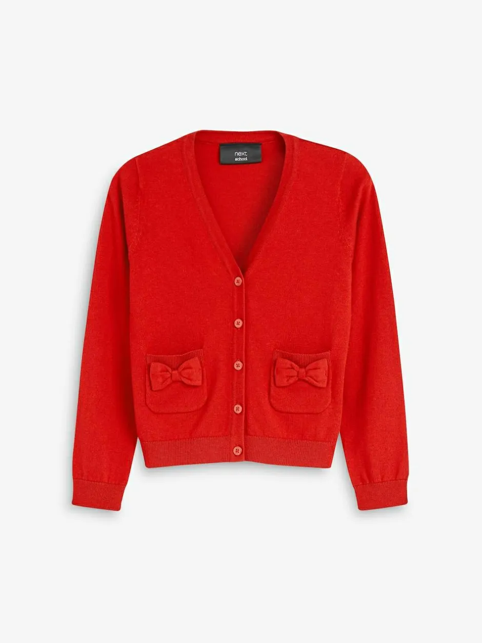 Next Cotton Rich Bow Pocket School Cardigan (3-16yrs) Red Outlet
