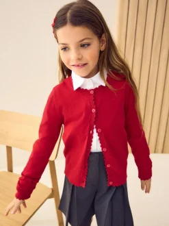 Next Cotton Rich Scalloped Edge School Cardigan (3-16yrs) Red New
