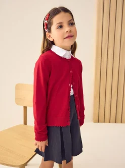 Next Cotton Rich Scalloped Edge School Cardigan (3-16yrs) Red New