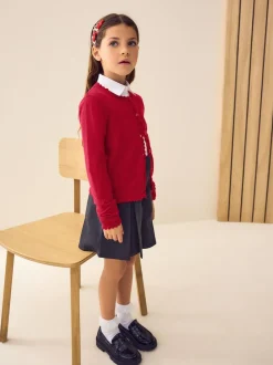 Next Cotton Rich Scalloped Edge School Cardigan (3-16yrs) Red New