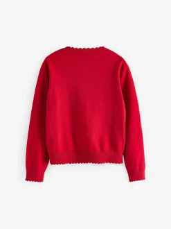Next Cotton Rich Scalloped Edge School Cardigan (3-16yrs) Red New