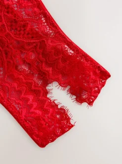 Next Crotchless Thong Lace Knickers Red Sale