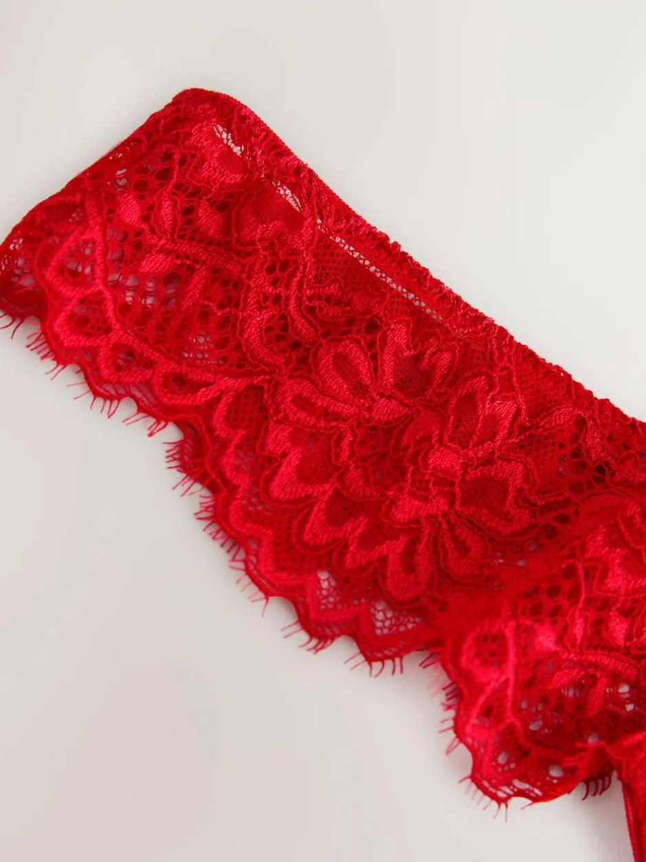 Next Crotchless Thong Lace Knickers Red Sale