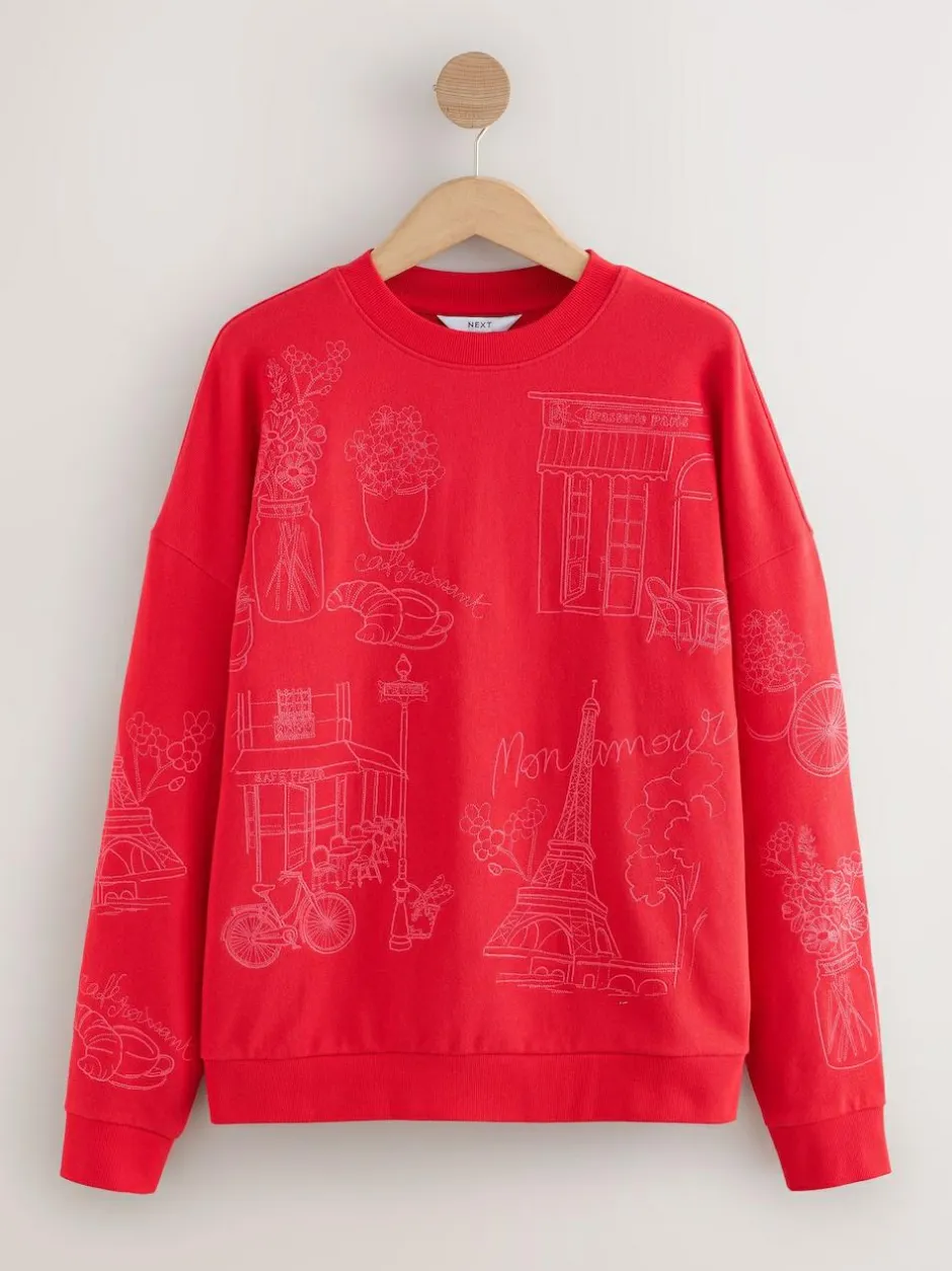 Next Red Embroidered Sweatshirt Hot