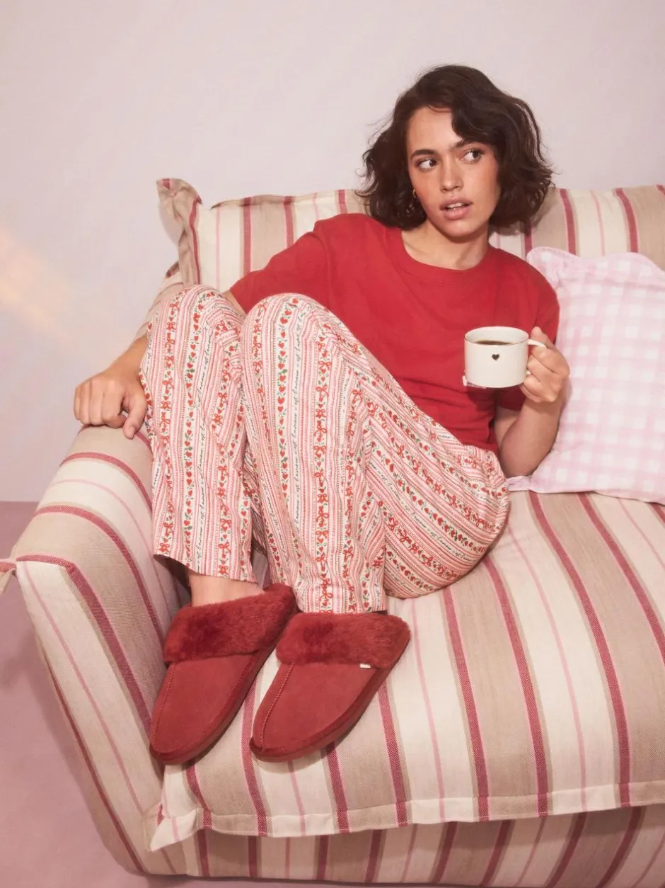 Next Red Faux Fur Lined Suede Mule Slippers Online