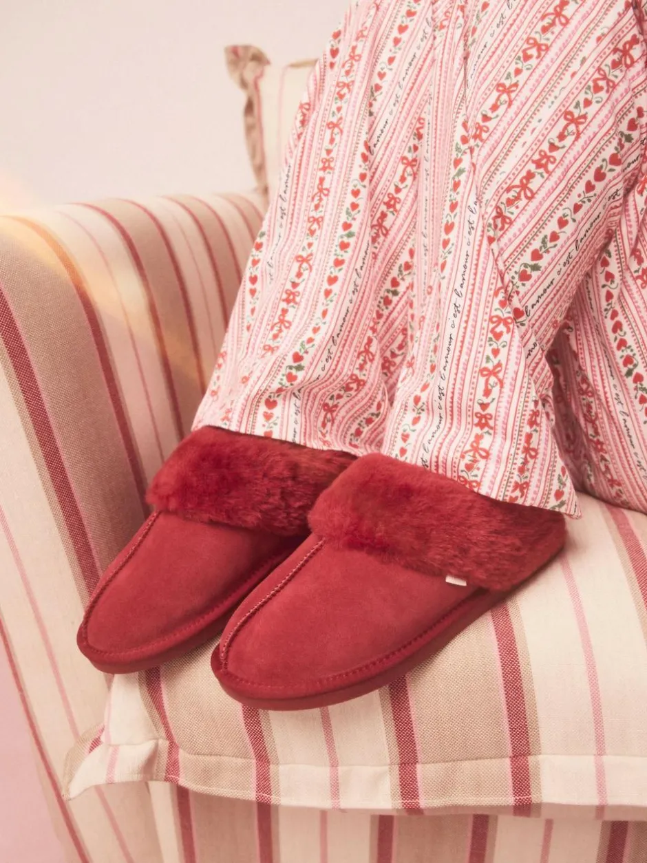 Next Red Faux Fur Lined Suede Mule Slippers Online