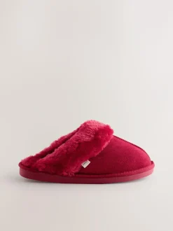 Next Red Faux Fur Lined Suede Mule Slippers Online